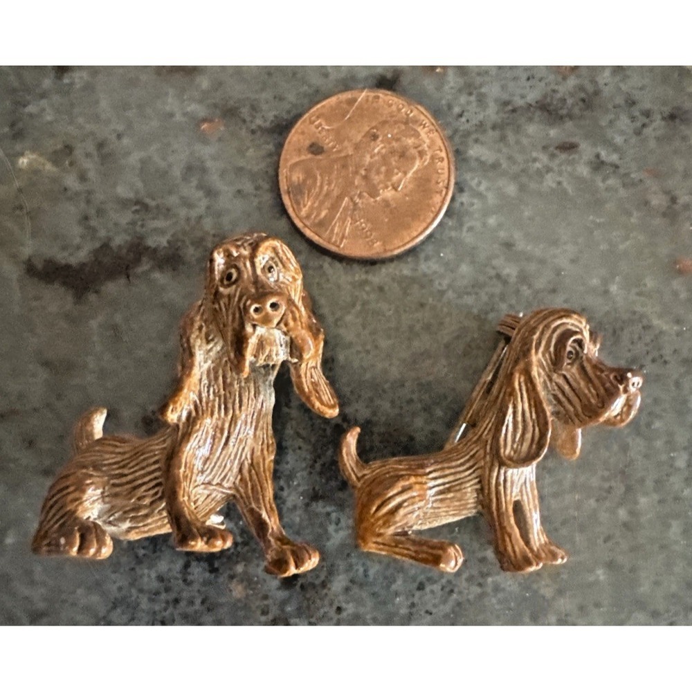 Vintage Gerry's Dog Brooch Pair Gold Tone Enamel Hound Puppy Pin Set